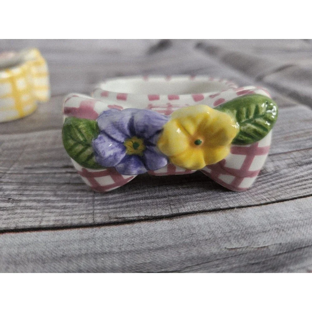 Set Of Four Ceramic Floral Napkin Rings By Lady Jayne LTD Spring Colors